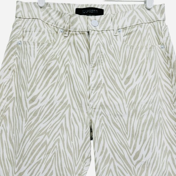 EXPRESS Women Jeans Super High Rise Slim Ankle Stretch Ivory Tan Animal Print 2R - Picture 3 of 12